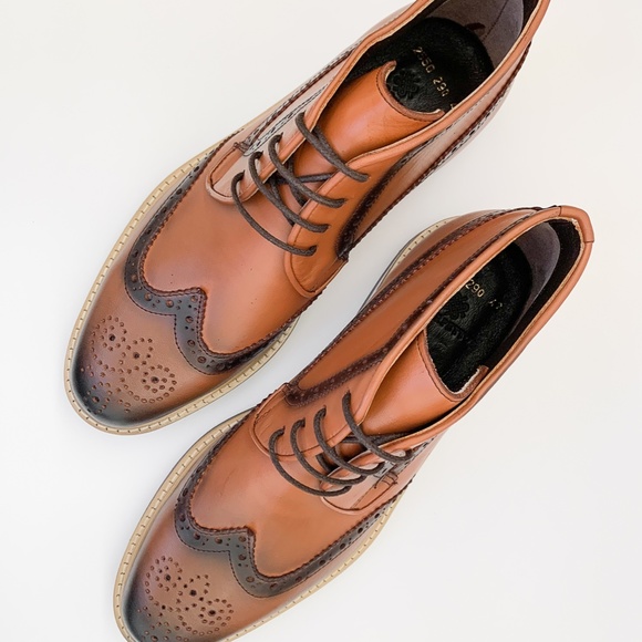 Tan Wingtip Derby Leather Half Boots - Picture 4 of 4